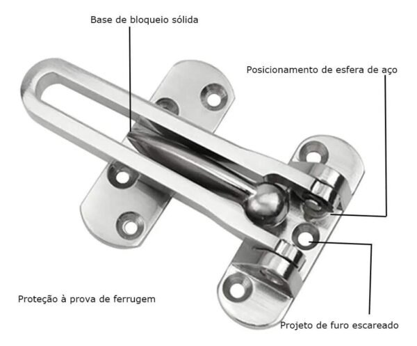 Fecho Seguranca Porta Pega Ladrao Premium Cromado Metal Luxo - Imagem 5