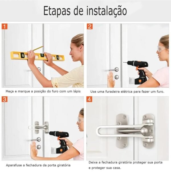 Fecho Seguranca Porta Pega Ladrao Premium Cromado Metal Luxo - Imagem 7