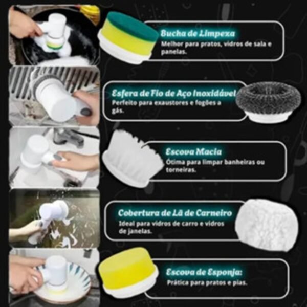Escova De Limpeza Elétrica 5 Em 1 Multifuncional - Imagem 10