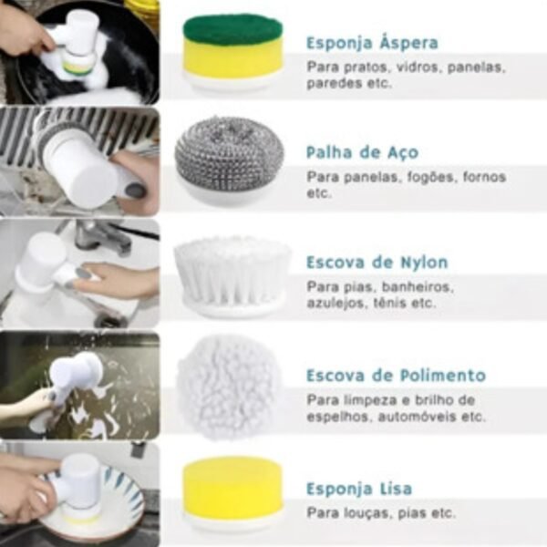 Escova De Limpeza Elétrica 5 Em 1 Multifuncional - Imagem 9