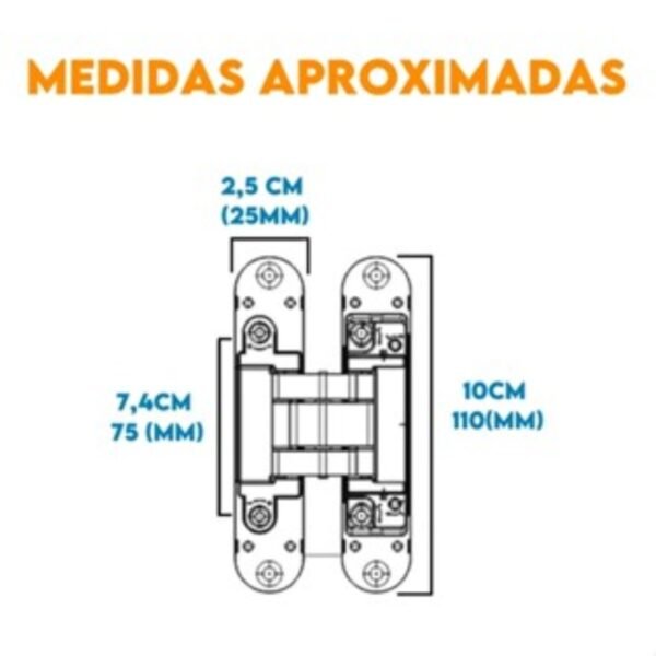 Kit 3 Peças Dobradiça Invisível Oculta 110mm 40/kg - Imagem 5