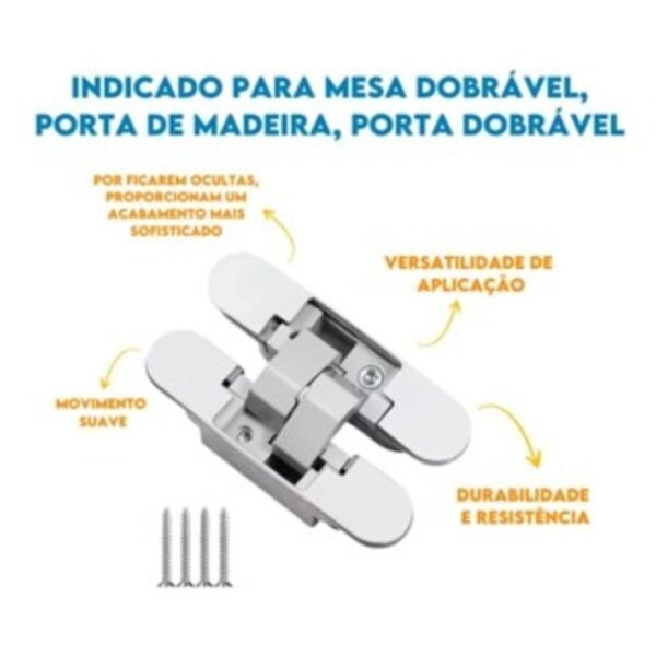 Kit 3 Peças Dobradiça Invisível Oculta 110mm 40/kg - Imagem 4