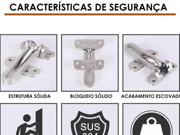 Fecho Seguranca Porta Pega Ladrao Premium Cromado Metal Luxo - Imagem 2