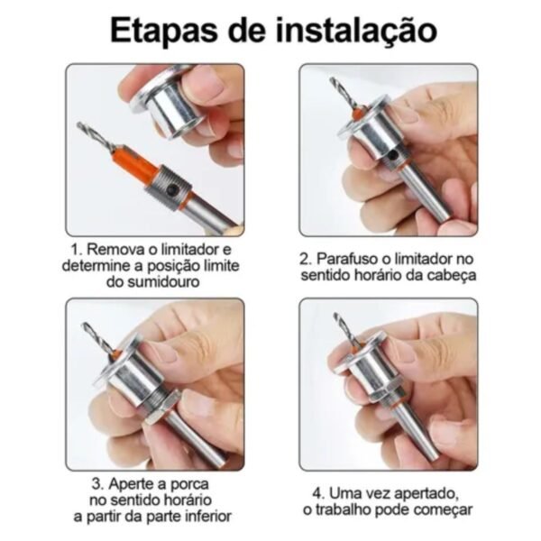 Escareador Com Limitador Ajustavel Para Madeira Com Broca - Imagem 5