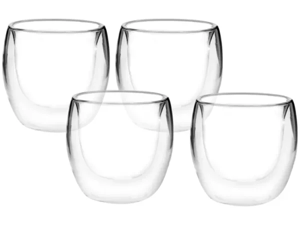 Kit com 4 Copos de Vidro Duplo 80ml – Para Bebidas Quentes e Frias