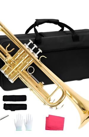 Trompete Profissional Si Bemol B Dourado Laqueado Case Cáqui