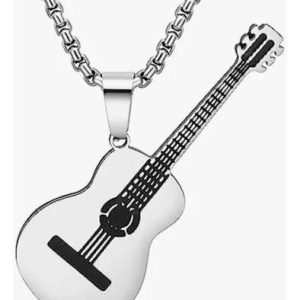 Gargantilha Colar Cordão Aço Inox Pingente Guitarra Violão