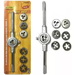 Conjunto de ferramentas utilizado para fazer roscas internas em diversos tipos de materiais, como metais, plásticos, entre outros. Este kit geralmente contém 8.