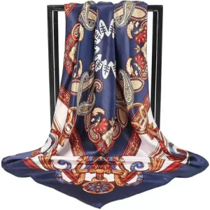 Lenço Feminina Pescoço Echarpe Cetim Tule Estampas 90x90cm